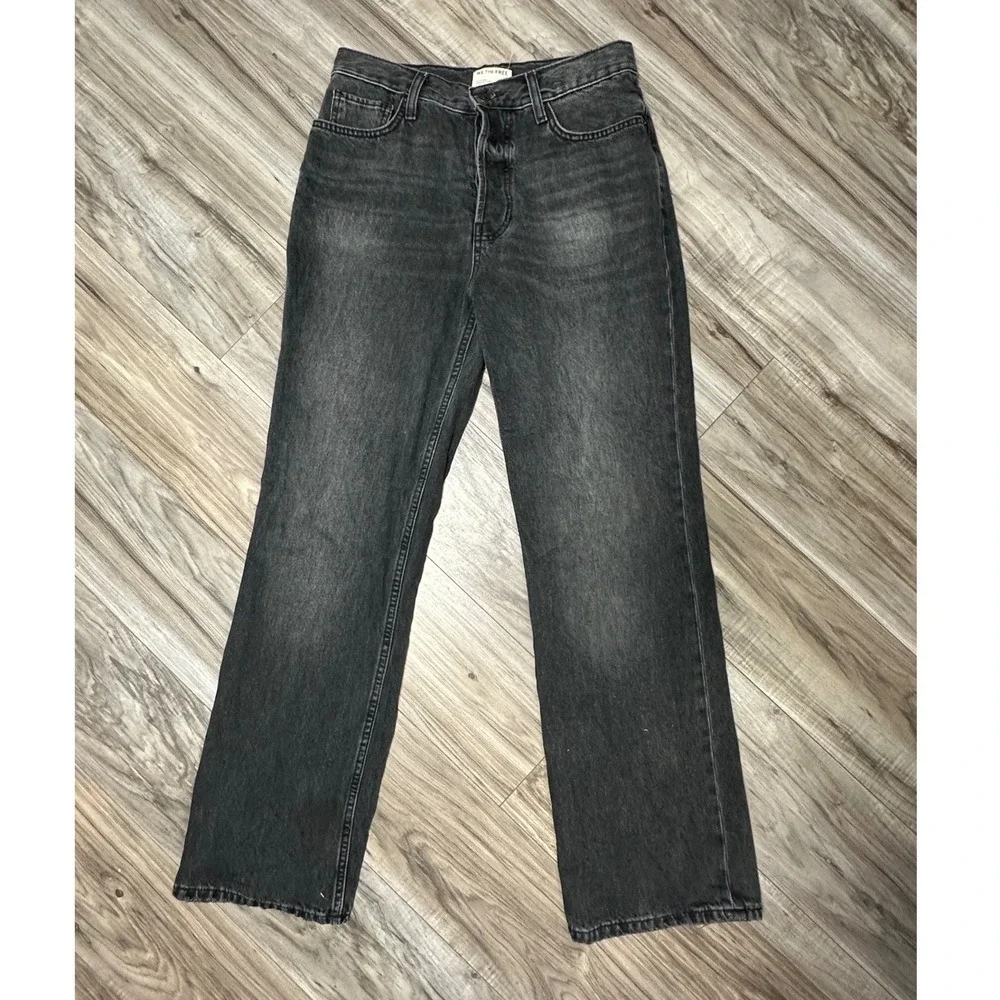 We The Free Free People Womens Button Fly Straight Leg Jeans Faded Black Size 28